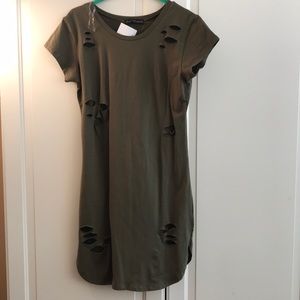 Green distressed tee shirt dress